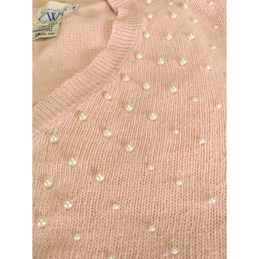 Vintage Pink Pearl Cottagecore Grandma Style Sweater, Angora blend, 80s Style
